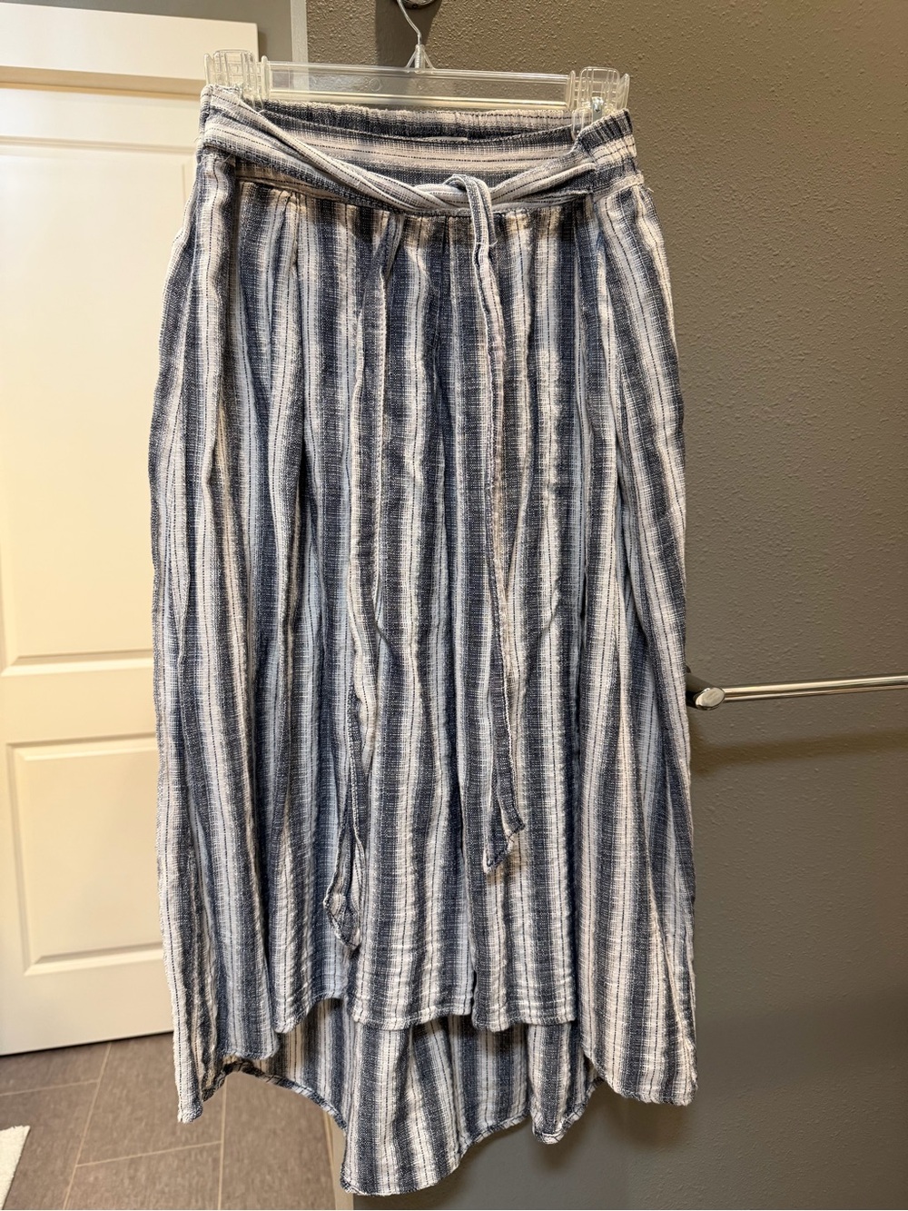 Max Studio Blue and White Striped High-Low Tie-Waist Skirt